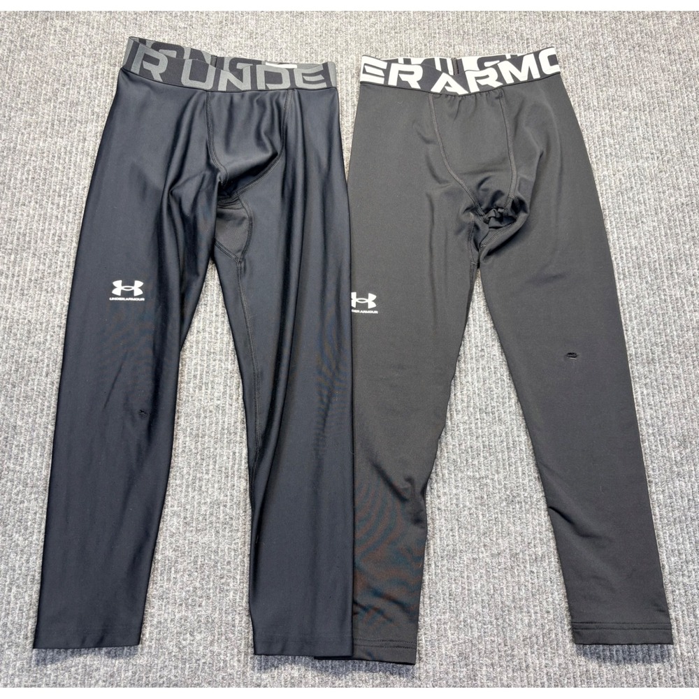 Under Armour Kids Compression Leggings Lot HeatGear ColdGear Black YMD JM 2 Pack